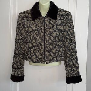 Emil Rutenberg tan & black cropped jacket with faux fur collar & cuffs